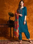 Embroidered and Mirror Work Cotton Straight Kurta Patiala With Bandhani Dupatta Set (13)