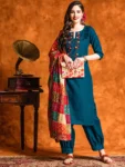 Embroidered and Mirror Work Cotton Straight Kurta Patiala With Bandhani Dupatta Set (13)