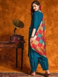 Embroidered and Mirror Work Cotton Straight Kurta Patiala With Bandhani Dupatta Set (13)
