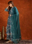 Teal Rayon Floral Printed With Gota Patti Work Angrakha Kurta Sharara And Dupatta Set (6)