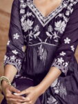 Vichitra Silk Chikankari Embroidered Naira Cut Kurta (2)