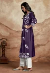 Vichitra Silk Chikankari Embroidered Naira Cut Kurta (2)