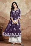 Vichitra Silk Chikankari Embroidered Naira Cut Kurta (2)